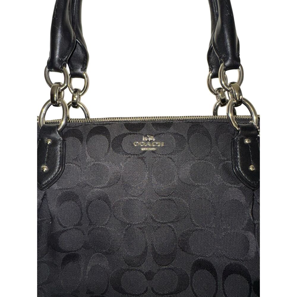 Coach Signature Black Canvas Logo Jacquard Shoulder Bag Silver Hardware Y2K